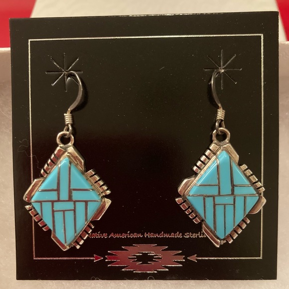 Zuni Turquoise Inlay Earrings - New without tags - Picture 1 of 6